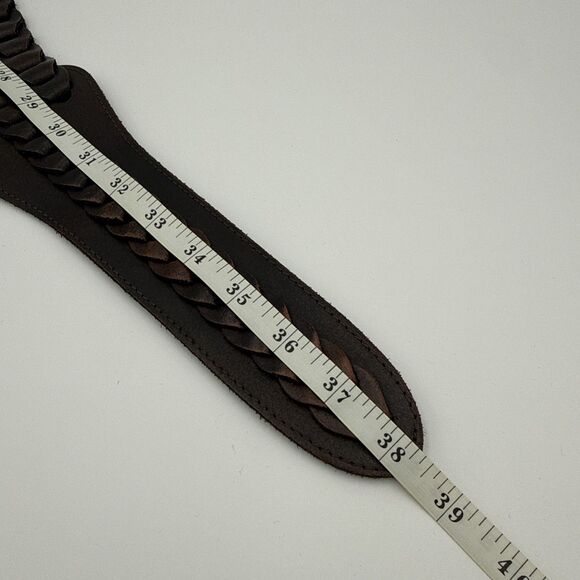 Italian Leather Belt Unique Vintage Boho Women’s Wide Brown Chain Braided 38”x3” main image 5